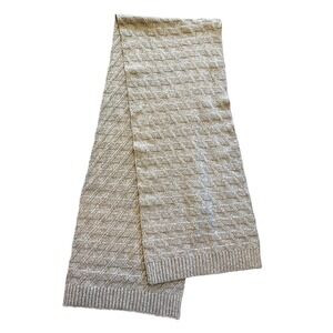 Love & Lore Oatmeal Beige Geometric Knit Scarf Ribbed Trim Winter Wrap